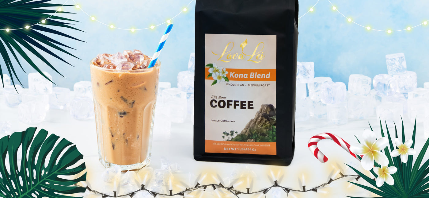 ice coffee and lava lai kona blend packaging