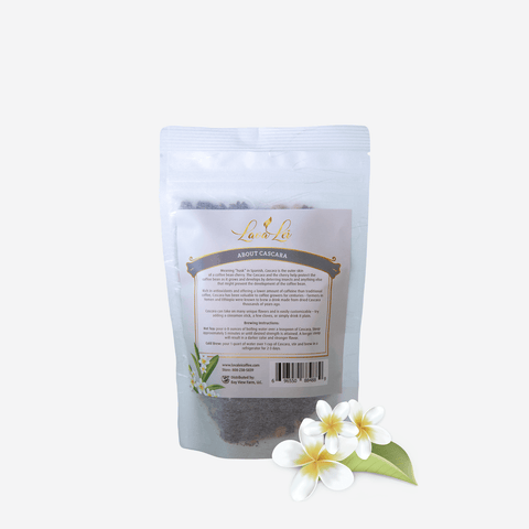 Back packaging of Lava Lei Cascara Tea